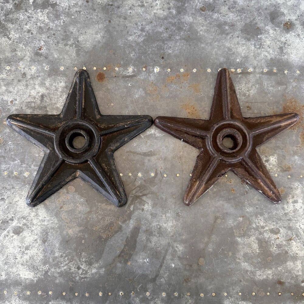 Antique Cast Iron Rustic Star Decor Architectural Fitting Pair 7”